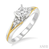 1/2 Ctw Diamond Engagement Ring with 1/3 Ct Princess Cut Center Stone in 14K White and Yellow Gold