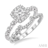 5/8 Ctw Diamond Wedding Set with 1/2 Ctw Princess Cut Engagement Ring and 1/6 Ctw Wedding Band in 14K White Gold