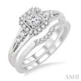 1/2 Ctw Diamond Wedding Set with 1/2 Ctw Princess Cut Engagement Ring and 1/20 Ctw Wedding Band in 14K White Gold
