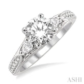 1 1/10 Ctw Diamond Engagement Ring with 3/4 Ct Round Cut Center Stone in 14K White Gold
