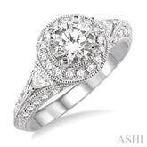 1 1/3 Ctw Diamond Engagement Ring with 3/4 Ct Round Cut Center Stone in 14K White Gold