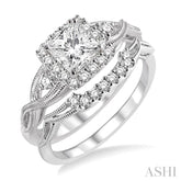 3/4 Ctw Diamond Wedding Set with 5/8 Ctw Princess Cut Engagement Ring and 1/10 Ctw Wedding Band in 14K White Gold