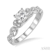 1/2 Ctw Diamond Engagement Ring with 1/3 Ct Princess Cut Center Stone in 14K White Gold