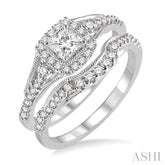 5/8 Ctw Diamond Wedding Set with 1/2 Ctw Princess Cut Engagement Ring and 1/6 Ctw Wedding Band in 14K White Gold