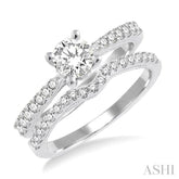 1 1/10 Ctw Diamond Wedding Set with 3/4 Ctw Round Cut Engagement Ring and 1/4 Ctw Wedding Band in 14K White Gold