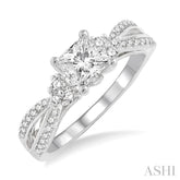 1 1/10 Ctw Diamond Engagement Ring with 3/4 Ct Princess Cut Center Stone in 14K White Gold