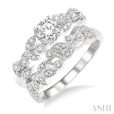 3/4 Ctw Diamond Wedding Set with 1/2 Ctw Round Cut Engagement Ring and 1/6 Ctw Wedding Band in 14K White Gold