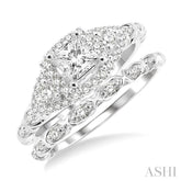 1/2 Ctw Diamond Wedding Set with 1/2 Ctw Princess Cut Engagement Ring and 1/20 Ctw Wedding Band in 14K White Gold