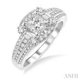 1 Ctw Diamond Engagement Ring with 1/2 Ct Princess Cut Center Stone in 14K White Gold