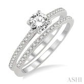 5/8 Ctw Diamond Wedding Set with 1/2 Ctw Round Cut Engagement Ring and 1/10 Ctw Wedding Band in 14K White Gold