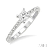 1/2 Ctw Diamond Engagement Ring with 3/8 Ct Princess Cut Center Stone in 14K White Gold