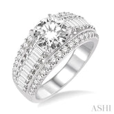 1 1/3 Ctw Baguette and Round Cut Diamond Semi-Mount Engagement Ring in 14K White Gold