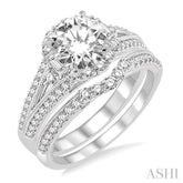 1 1/2 Ctw Diamond Wedding Set with 1 1/3 Ctw Round Cut Engagement Ring and 1/4 Ctw Wedding Band in 14K White Gold