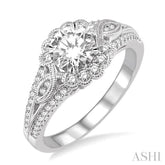 1 1/6 Ctw Diamond Engagement Ring with 3/4 Ct Round Cut Center Stone in 14K White Gold