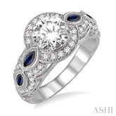 3.8x1.8 MM & 4.1x2.1 MM Marquise Cut Sapphire and 1/2 Ctw Round Cut Diamond Semi-Mount Engagement Ring in 14K White Gold