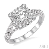 5/8 Ctw Diamond Engagement Ring with 3/8 Ct Round Cut Center Stone in 14K White Gold