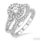 3/4 Ctw Diamond Wedding Set with 5/8 Ctw Round Cut Engagement Ring and 1/10 Ctw Wedding Band in 14K White Gold
