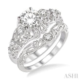 5/8 Ctw Diamond Wedding Set with 1/2 Ctw Round Cut Engagement Ring and 1/20 Ctw Wedding Band in 14K White Gold