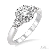 1/2 Ctw Diamond Engagement Ring with 1/5 Ct Round Cut Center Stone in 14K White Gold