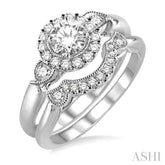 1/2 Ctw Diamond Wedding Set with 1/2 Ctw Round Cut Engagement Ring and 1/10 Ctw Wedding Band in 14K White Gold
