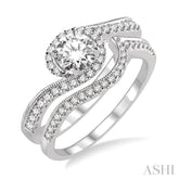 5/8 Ctw Diamond Wedding Set with 1/2 Ctw Round Cut Engagement Ring and 1/6 Ctw Wedding Band in 14K White Gold