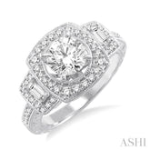 1 1/6 Ctw Diamond Engagement Ring with 3/4 Ct Round Cut Center Stone in 14K White Gold