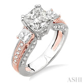 1 1/4 Ctw Diamond Semi-Mount Engagement Ring in 18K White and Rose Gold