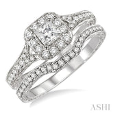 3/4 Ctw Diamond Wedding Set with 5/8 Ctw Princess Cut Engagement Ring and 1/6 Ctw Wedding Band in 14K White Gold