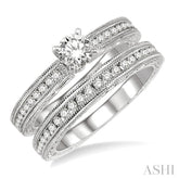 3/4 Ctw Diamond Wedding Set with 1/2 Ctw Round Cut Engagement Ring and 1/4 Ctw Wedding Band in 14K White Gold