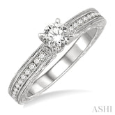 1/2 Ctw Diamond Engagement Ring with 1/3 Ct Round Cut Center Stone in 14K White Gold