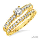3/4 Ctw Diamond Wedding Set with 1/2 Ctw Round Cut Engagement Ring and 1/4 Ctw Wedding Band in 14K Yellow Gold