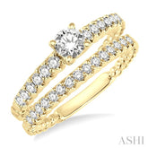 3/4 Ctw Diamond Wedding Set with 1/2 Ctw Round Cut Engagement Ring and 1/4 Ctw Wedding Band in 14K Yellow Gold