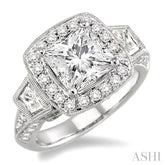 1 1/3 Ctw Trapezoid Diamond Semi-Mount Engagement Ring in 18K White Gold