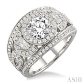 1 1/3 Ctw Half-moon Diamond Semi-Mount Engagement Ring in 18K White Gold