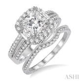 1 1/10 Ctw Diamond Wedding Set with 1 Ctw Princess Cut Engagement Ring and 1/8 Ctw Wedding Band in 14K White Gold