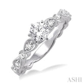 1/2 Ctw Diamond Engagement Ring with 1/4 Ct Round Cut Center Stone in 14K White Gold