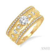 5/8 Ctw Diamond Wedding Set with 1/2 Ctw Round Cut Engagement Ring and two 1/5 Ctw Wedding Band in 14K Yellow Gold
