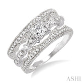 5/8 Ctw Diamond Wedding Set with 3/8 Ctw Princess Cut Engagement Ring and two 1/5 Ctw Wedding Band in 14K White Gold