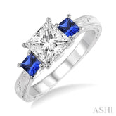 3.3 MM Princess Cut Sapphire and 1/50 ctw Diamond Semi-Mount Engagement Ring in 14K White Gold
