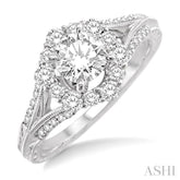 1 Ctw Diamond Engagement Ring with 5/8 Ct Round Cut Center Stone in 14K White Gold