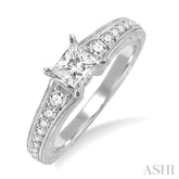 5/8 Ctw Diamond Engagement Ring with 3/8 Ct Princess Cut Center Stone in 14K White Gold