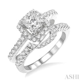 1 5/8 Ctw Diamond Wedding Set with 1 1/4 Ctw Princess Cut Engagement Ring and 1/3 Ctw Wedding Band in 14K White Gold