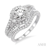 1 3/8 Ctw Diamond Wedding Set with 1 1/5 Ctw Round Cut Engagement Ring and 1/5 Ctw Wedding Band in 14K White Gold