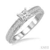 3/4 Ctw Diamond Engagement Ring with 3/8 Ct Princess Cut Center Stone in 14K White Gold