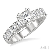 1 3/4 Ctw Diamond Engagement Ring with 3/4 Ct Princess Cut Center Stone in 14K White Gold