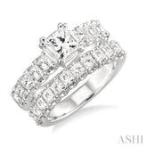 3 Ctw Diamond Wedding Set with 1 3/4 Ctw Princess Cut Engagement Ring and 1 1/5 Ctw Wedding Band in 14K White Gold