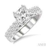 1 Ctw Princess Cut Diamond Semi-Mount Engagement Ring in 14K White Gold