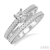 7/8 Ctw Diamond Wedding Set with 1/2 Ctw Princess Cut Engagement Ring and 1/3 Ctw Wedding Band in 14K White Gold
