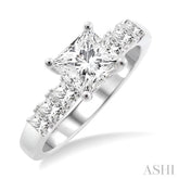 1 Ctw Diamond Engagement Ring with 5/8 Ct Princess Cut Center Stone in 14K White Gold