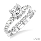 1 Ctw Diamond Wedding Set with 3/4 Ctw Princess Cut Engagement Ring and 1/5 Ctw Wedding Band in 14K White Gold
